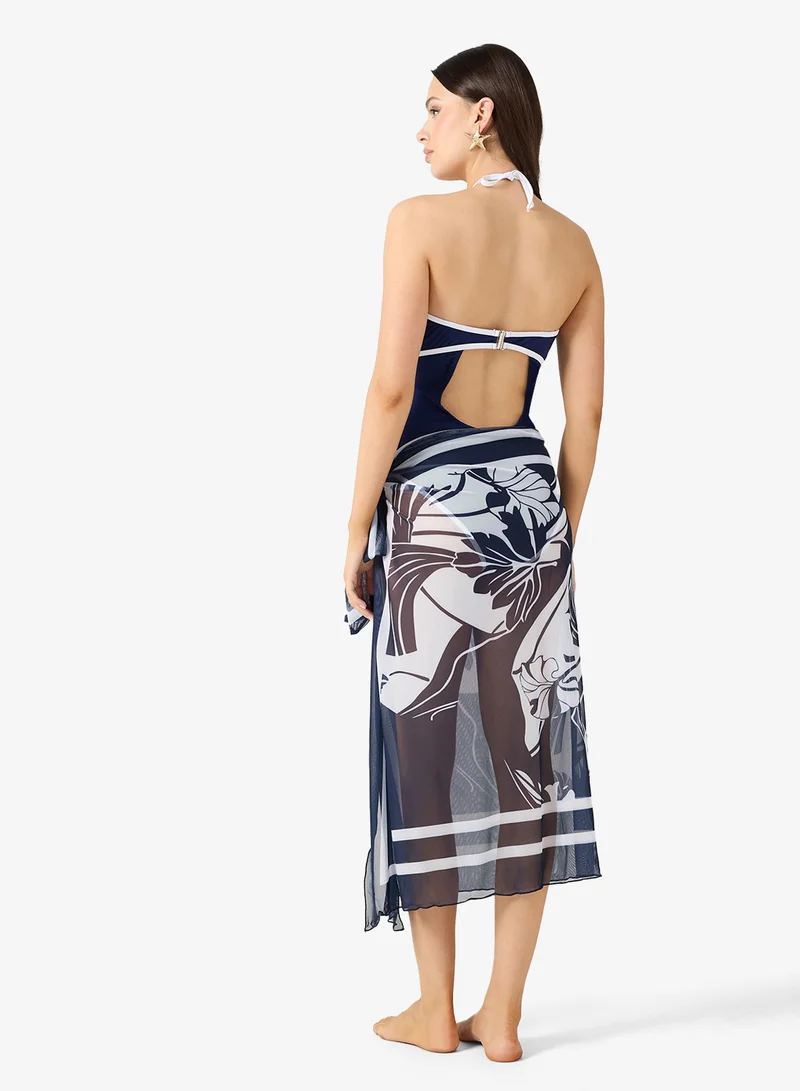 جينجر 2Pc Swimsuit With Cover Up Floral Sarong